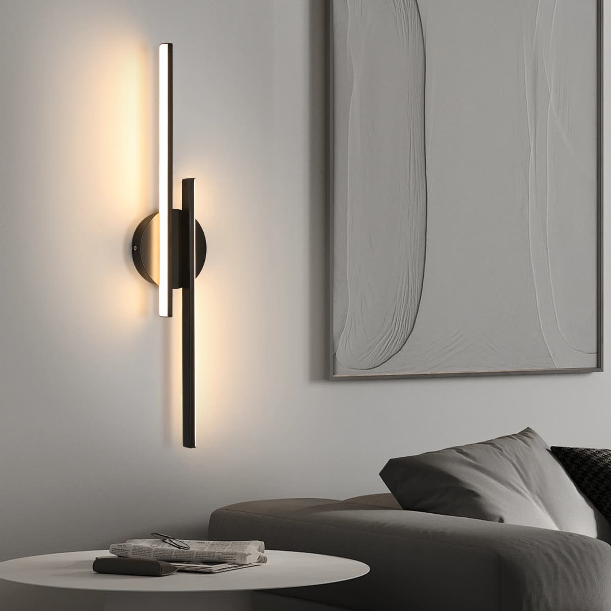 LED Wall Lights Modern, 24W Wall Lamp Indoor, Black Wall Sconce for Bedroom, Mirror, Living Room, Dining Room, Staircase 3000K