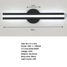 LED Wall Lights Modern, 24W Wall Lamp Indoor, Black Wall Sconce for Bedroom, Mirror, Living Room, Dining Room, Staircase 3000K