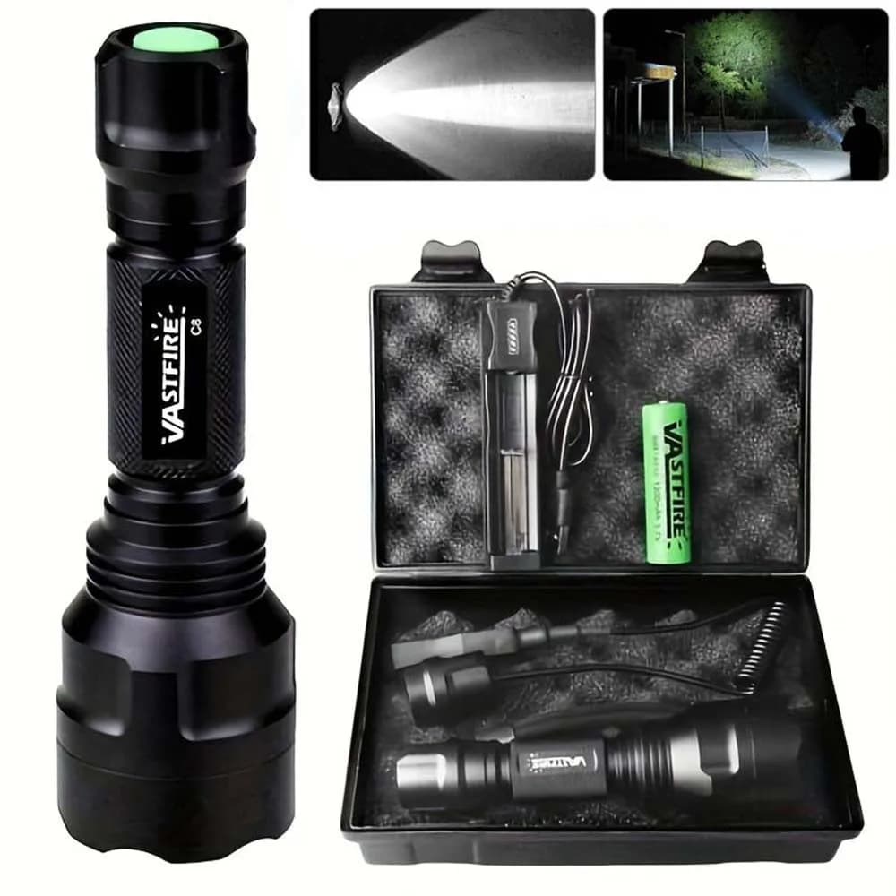 Powerful High Lumen LED Flashlight White/Red/Green Super Bright Rechargeable Portable Ultra Power Torch Outdoor Emergency use