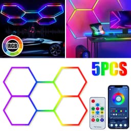 5PCS 110-240V Hexagon Garage Light RGB Hexagon LED Lighting Honeycomb Lamps for Car Wash Auto Repair Workshop Ceiling Lighting