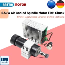 【EU Stock】0.5kw Air Cooled Air Cooled Spindle Motor ER11 Chuck CNC 500W + Power Supply Speed Governor 52mm Dia Aluminium Clamp