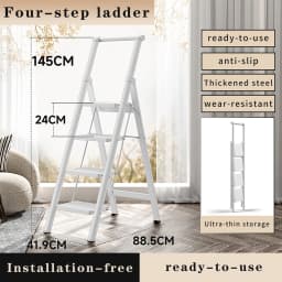 Artudatech 4 Step Ladder, Foldable Step Stools for Adults Anti-Slip Pedal, Lightweight