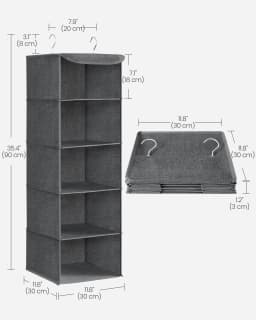 SONGMICS Hanging Wardrobe Storage Organiser, Hanging Storage Shelves, Foldable Wardrobe Clothes Organiser, Space-Saving