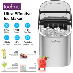 LOEFME Portable Mini Fully Automatic Bullet Shaped Ice Maker 12kg/24h 6 Minutes/9pcs Ice Cubes W/ Scoop Professional Ice Machine