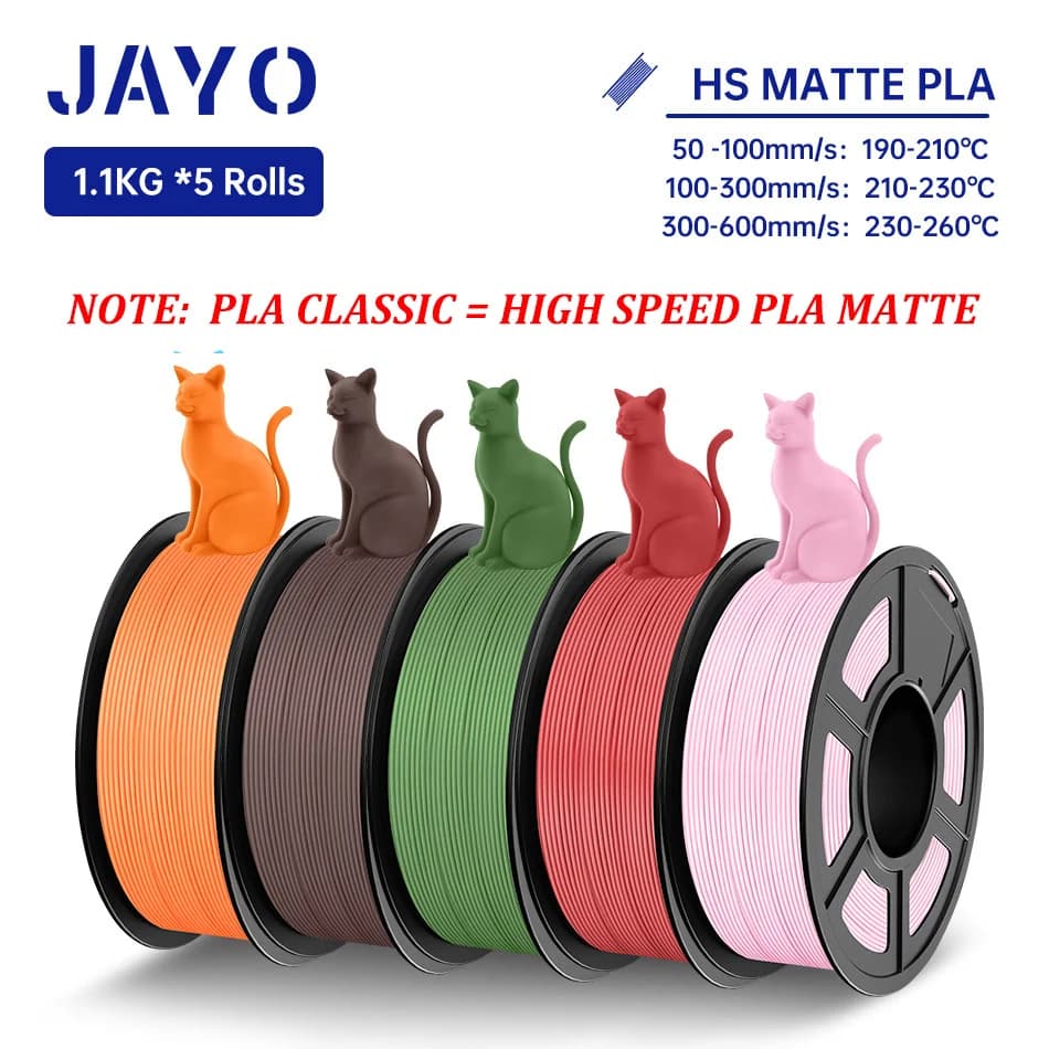 JAYO High Speed PLA matte 3D Filament 1.75mm PLA 3D Printer Filament 5Rolls/set Neatly Wound Matte Effect 3D Printing Materials