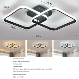 Black LED Flush Mount Ceiling Light with Remote Control, Dimmable 3000-6500K for Living Room, Dining Room, Kitchen, Bedroom