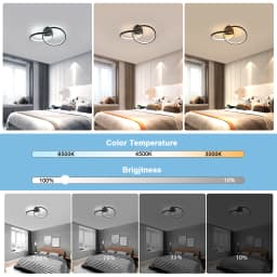 Black LED Flush Mount Ceiling Light with Remote Control, Dimmable 3000-6500K for Living Room, Dining Room, Kitchen, Bedroom