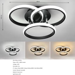 Black LED Flush Mount Ceiling Light with Remote Control, Dimmable 3000-6500K for Living Room, Dining Room, Kitchen, Bedroom