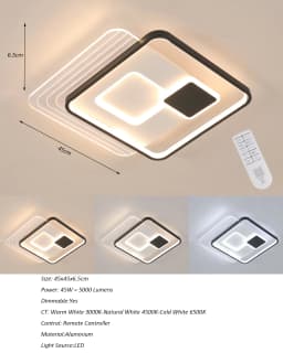 Black LED Flush Mount Ceiling Light with Remote Control, Dimmable 3000-6500K for Living Room, Dining Room, Kitchen, Bedroom