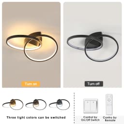 Black LED Flush Mount Ceiling Light with Remote Control, Dimmable 3000-6500K for Living Room, Dining Room, Kitchen, Bedroom