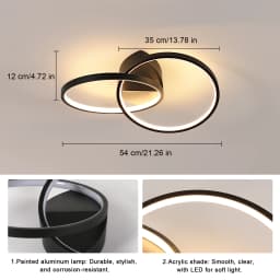 Black LED Flush Mount Ceiling Light with Remote Control, Dimmable 3000-6500K for Living Room, Dining Room, Kitchen, Bedroom