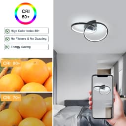 Black LED Flush Mount Ceiling Light with Remote Control, Dimmable 3000-6500K for Living Room, Dining Room, Kitchen, Bedroom