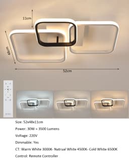 Black LED Flush Mount Ceiling Light with Remote Control, Dimmable 3000-6500K for Living Room, Dining Room, Kitchen, Bedroom