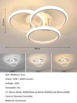 Black LED Flush Mount Ceiling Light with Remote Control, Dimmable 3000-6500K for Living Room, Dining Room, Kitchen, Bedroom