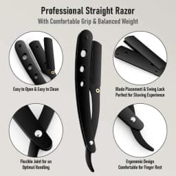 Men Shaving Barber Tools Hair Razor and Blades Antique Black Folding Shaving Knife Stainless Steel Straight Razor Holder