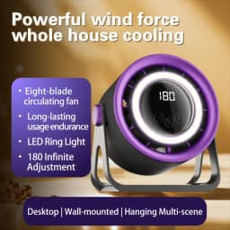 TINSOL 1800mAH Portable Electric Fan with Ambient Light Turbo Mute Electric Fan Desktop Wall Mount Ceiling Air Cooler