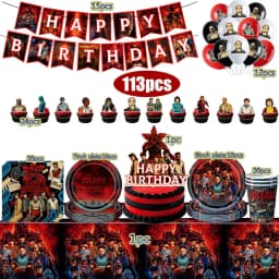 Kids Birthday Decoration Disposable Stranger Season 5 Tableware Cups Plates Balloons Baby Shower Kids Birthday Party Supplies