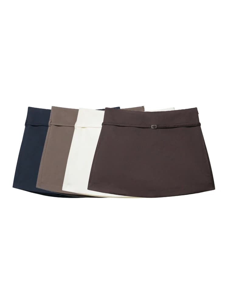 Women's Solid Color Skort with Belt Side Zipper Casual Shorts Skirts Fashionable And Stylish Women's Clothing