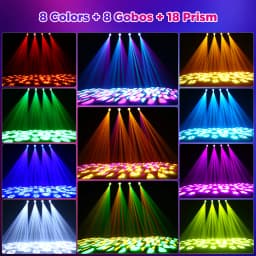 LeLeght 150W Moving Head LED DMX512 Spot Beam RGBW Wash GOBO 18 Prism Disco Stadium Party Light for Wedding Light Show Bar Club