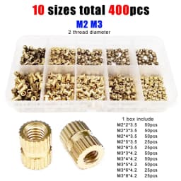 400pcs Injection Molding Knurl Insert Nut Embedded Nutsert Assortment Kit Set 10 Mix Size M2 M3  Solid Brass Copper