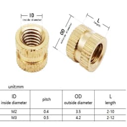 400pcs Injection Molding Knurl Insert Nut Embedded Nutsert Assortment Kit Set 10 Mix Size M2 M3  Solid Brass Copper