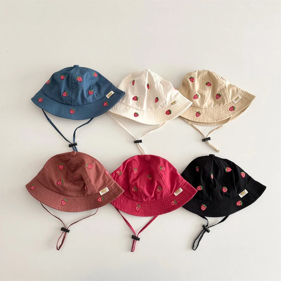 MILANCEL New Spring Baby Girls Hat 1-4T Sweet Embroidered Strawberry Kids Fisherman Hat Cute 6 Colors Children Sun Hat