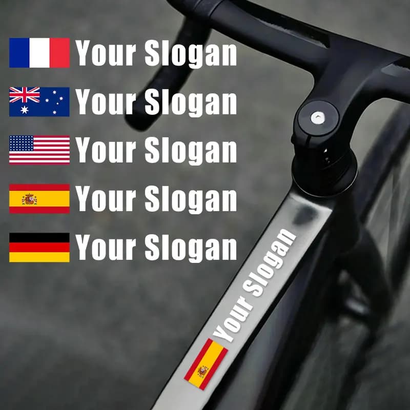 4PCS Custom Flag & Name Bicycle Stickers Waterproof High-quality for Bike Frame Top Tube Helmet Motorcycle and Skateboard Vinyl