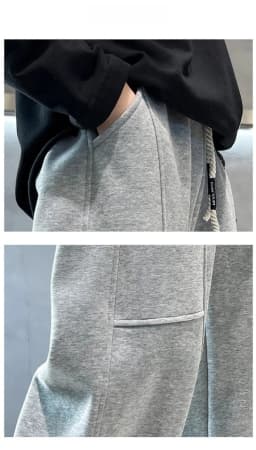 2026 New Spring Casual Kids Pants Black Elastic Waist Straight Leg Sweatpants for Boys Loose Pocket Children Trousers