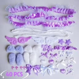 40 Pieces of Lace Handmade Material Kit, Lace Plush Bunny Ears, Angel Wings Accessories, Clothing Accessories, Heart and Star Set