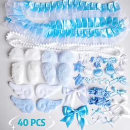 40 Pieces of Lace Handmade Material Kit, Lace Plush Bunny Ears, Angel Wings Accessories, Clothing Accessories, Heart and Star Set