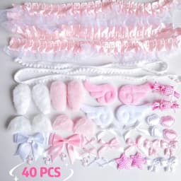 40 Pieces of Lace Handmade Material Kit, Lace Plush Bunny Ears, Angel Wings Accessories, Clothing Accessories, Heart and Star Set