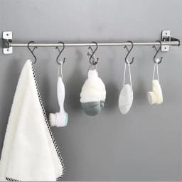 Black S-hook, heavy-duty metal hook with safety buckle design, used for hanging kitchen utensils, frying pans, clothes, towels