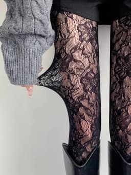 Sexy Floral Fishnets Long Socks Sheer Jacquard Lace Thin Pantyhose Japanese Style Sweet Purple/Pink Lolita JK Fishnet Stockings