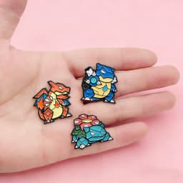 3Pcs Charizard Enamel Pin Set - Mosaic Style Blastoise Venusaur Brooches, Anime Lapel Badges for Collectors