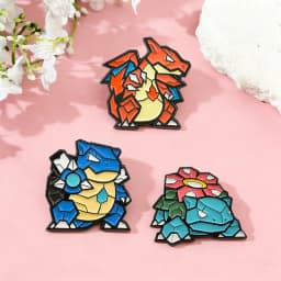 3Pcs Charizard Enamel Pin Set - Mosaic Style Blastoise Venusaur Brooches, Anime Lapel Badges for Collectors