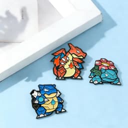 3Pcs Charizard Enamel Pin Set - Mosaic Style Blastoise Venusaur Brooches, Anime Lapel Badges for Collectors