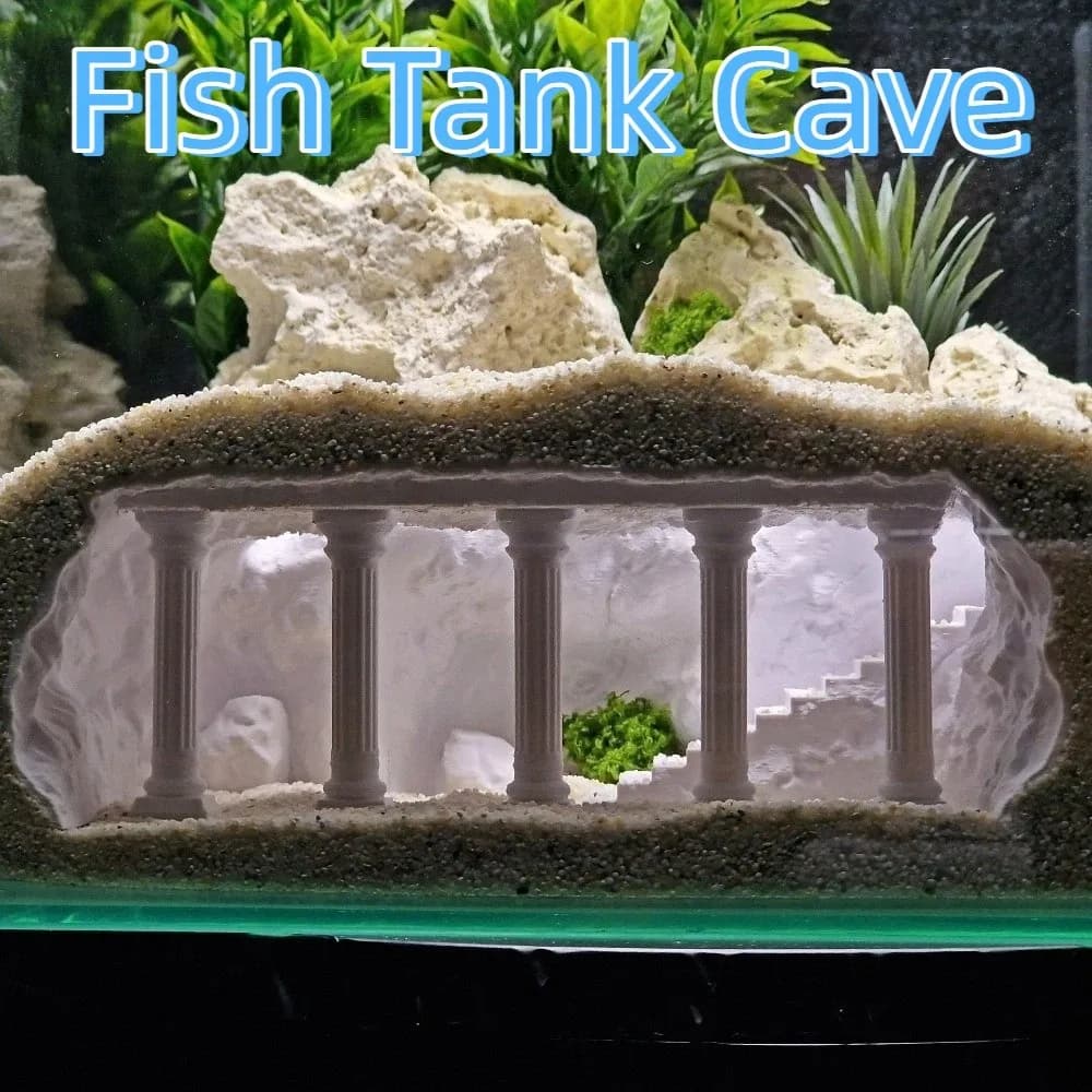 3D Printing Fish Tank Cave Artificial Roman Column Simulated Fish Hiding Shelter Viewing Ports Plastic Aquarium Cave Tunnel