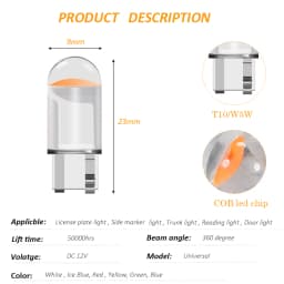 2/10pcs W5W 194 T10 Glass Housing Cob LED Car bulb 3000K 6000K White Blue Red Wedge License Plate Lamp Dome Light