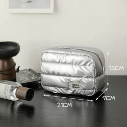 Puffer Makeup Bag Travel Organizer, Lightweight Cosmetic Storage Bag with Zipper, Portable Toiletry Bag for Women