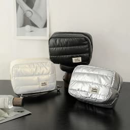 Puffer Makeup Bag Travel Organizer, Lightweight Cosmetic Storage Bag with Zipper, Portable Toiletry Bag for Women