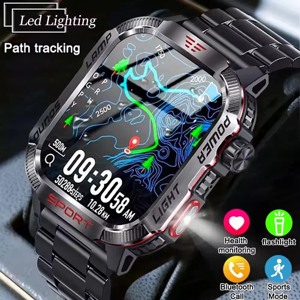 LAXASFIT 2026 New Smart Watch Men's Outdoor Watch 1.85 inch Voice Assistant Bluetooth Call with LED Flashlight Smart Watch