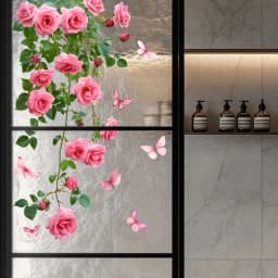 Flower Vine Window Decal, Pink Rose and Butterfly Design, Bathroom Living Room Bedroom Wall Sticker, Glass Door Wall Decorat