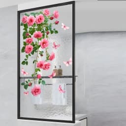 Flower Vine Window Decal, Pink Rose and Butterfly Design, Bathroom Living Room Bedroom Wall Sticker, Glass Door Wall Decorat