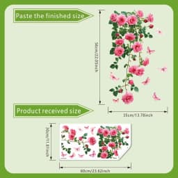 Flower Vine Window Decal, Pink Rose and Butterfly Design, Bathroom Living Room Bedroom Wall Sticker, Glass Door Wall Decorat