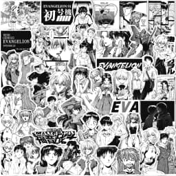 70/75PCS Black and White Sketch Neon Genesis Evangelion Stickers Classic Anime Decals for Notebook Skateboard Bike Sticker