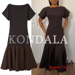 KONDALA Vintage Boat Collar Long Dress Women's Elegant Casual Splicing Pleated Dress New 2026 Spring Summer Fashion Slim Dress