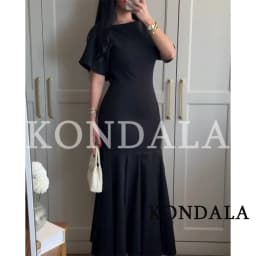 KONDALA Vintage Boat Collar Long Dress Women's Elegant Casual Splicing Pleated Dress New 2026 Spring Summer Fashion Slim Dress
