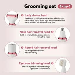4-in-1 Rechargeable Electric Lady Shaver Set - 500mAh Portable Wet/Dry Trimmer for Face, Nose, Legs & Underarms