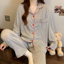 2PCS/Set Women's Long Sleeve Striped Pajama Set, Soft Breathable Loungewear, Casual Loose Fit Sleepwear for Girls