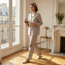 2PCS/Set Women's Long Sleeve Striped Pajama Set, Soft Breathable Loungewear, Casual Loose Fit Sleepwear for Girls
